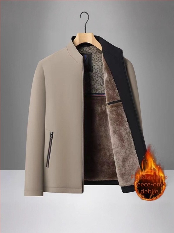 Muška zimna jakna s fleece podstavom, debela izolacija, stojeći ovratnik i zatvarač