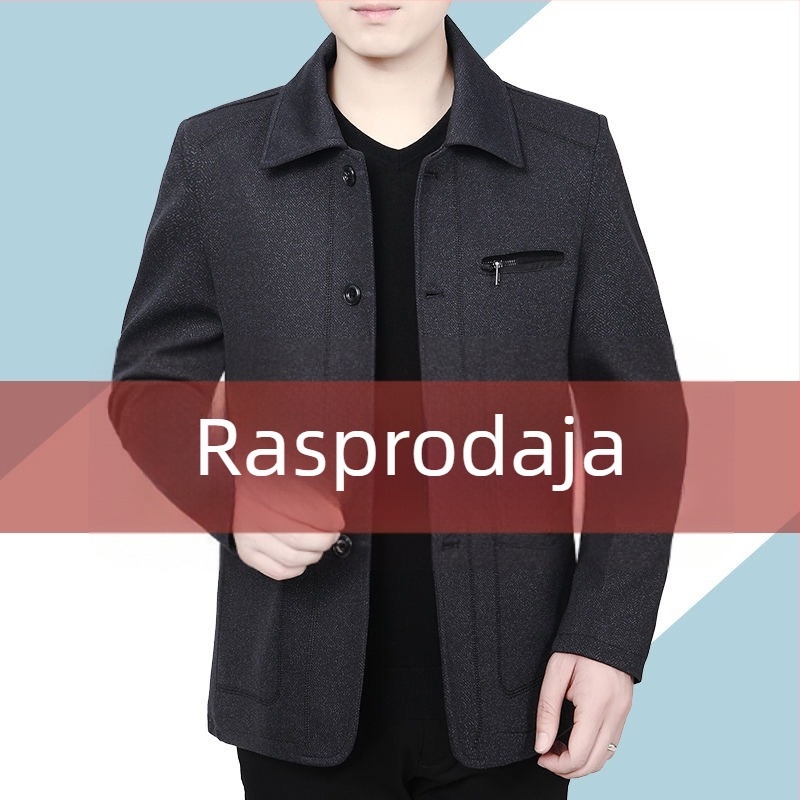 Muška lagana jakna za proleće i jesen, rever, jednostavno kopčanje, dugi rukavi, džepovi s 3D panelima, ravni rub, bez glačanja, vanjski vinilon, podstava poliester, poslovno-slobodno stil