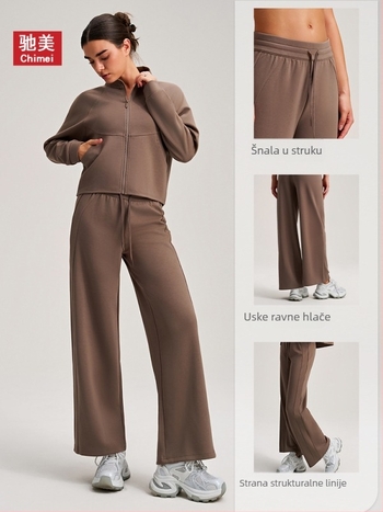 Pantalone s visokim podom, ravni ili opušteni kroj, tkanina rayon zračni sloj; sastav: poliester 81%, viskoz 15%, spandeks 4% (Hyosung)