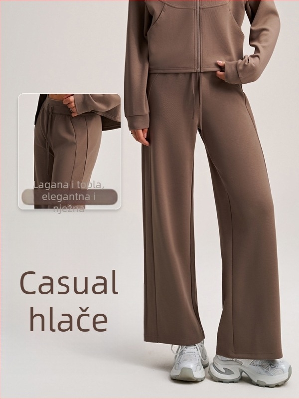 Pantalone s visokim podom, ravni ili opušteni kroj, tkanina rayon zračni sloj; sastav: poliester 81%, viskoz 15%, spandeks 4% (Hyosung)