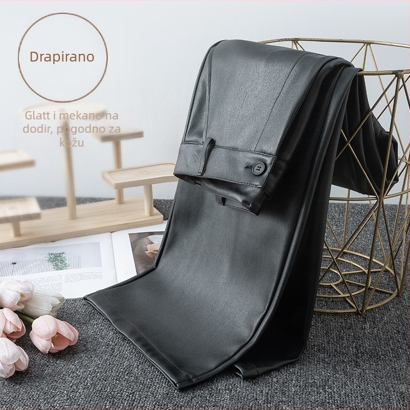 PU kožne široke hlače, srednji porast struka, debeli materijal, jesen-zima 2025, street style casual hlače