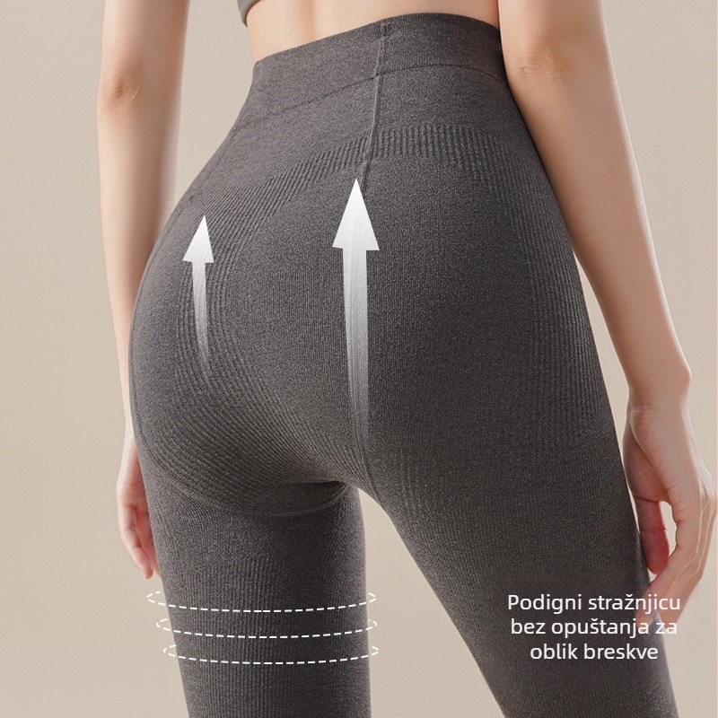 Leggings s fleecem iznutra i vertikalnim prugama, Nylon-Spandex materijal, podizanje bokova i kontrola trbuha