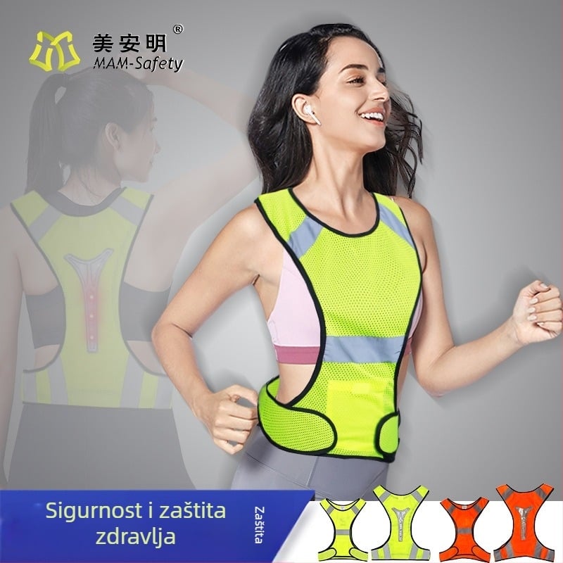 Sigurnosna reflektirajuća vestica od mrežaste tkanine za noćno trčanje i vožnju biciklom | mrežasta tkanina; reflektirajuća traka; model MAM-1028; branda mam-safety/Meianming; prilagodljiva obrada