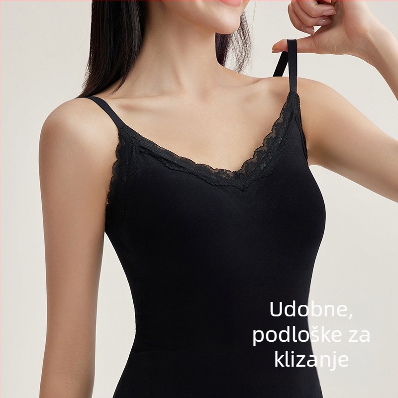 Ženski termalni top s integriranom podrškom za grudi, V izrez, jednoslojni, akrilna vlakna s 50–70% najlona, gustoća tkanine 161–180 g/m²