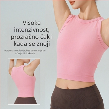 KURYOGA Ženski sportski top s integriranim košaricama – otpornost na udarce, 92% najlon + 8% spandeks, uski kroj, standardna duljina, sezona 2025