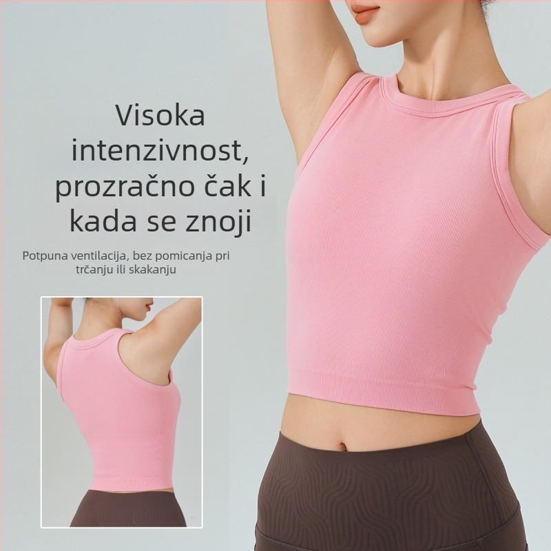 KURYOGA Ženski sportski top s integriranim košaricama – otpornost na udarce, 92% najlon + 8% spandeks, uski kroj, standardna duljina, sezona 2025