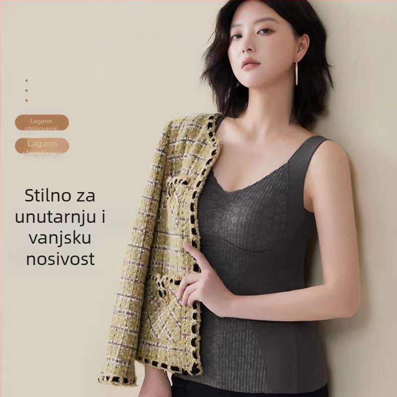 Ženska termalna vesta s flis podstavom, kontrola trbuha i zagrijavanje, Derong tkanina, V izrez, pulover