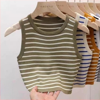 Ženski prugasti cami top, bez naramenica, kratkog kroja, visko vlakno, svjež i sladak stil, slim fit