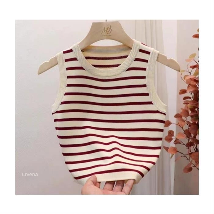 Ženski prugasti cami top, bez naramenica, kratkog kroja, visko vlakno, svjež i sladak stil, slim fit