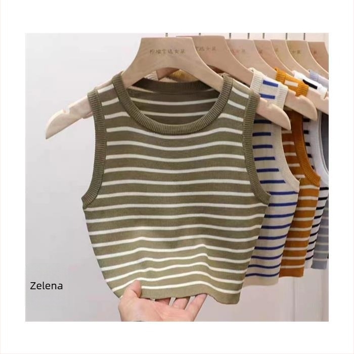 Ženski prugasti cami top, bez naramenica, kratkog kroja, visko vlakno, svjež i sladak stil, slim fit