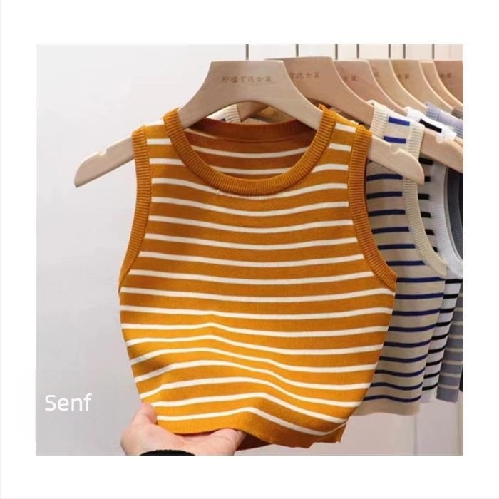 Ženski prugasti cami top, bez naramenica, kratkog kroja, visko vlakno, svjež i sladak stil, slim fit