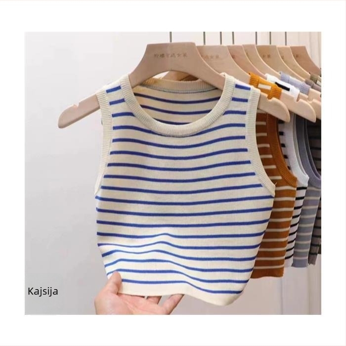 Ženski prugasti cami top, bez naramenica, kratkog kroja, visko vlakno, svjež i sladak stil, slim fit