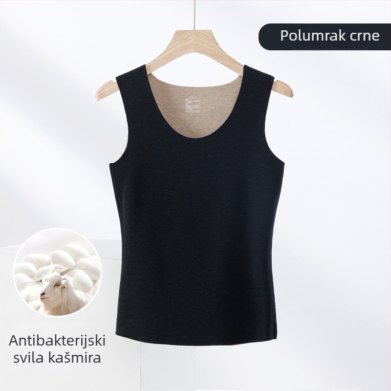 Termalna vesta od kašmira i svile, bezšivna, okrugli vrat, iznimno debeli materijal 301–350 g/m², pogodna za vanjsku upotrebu