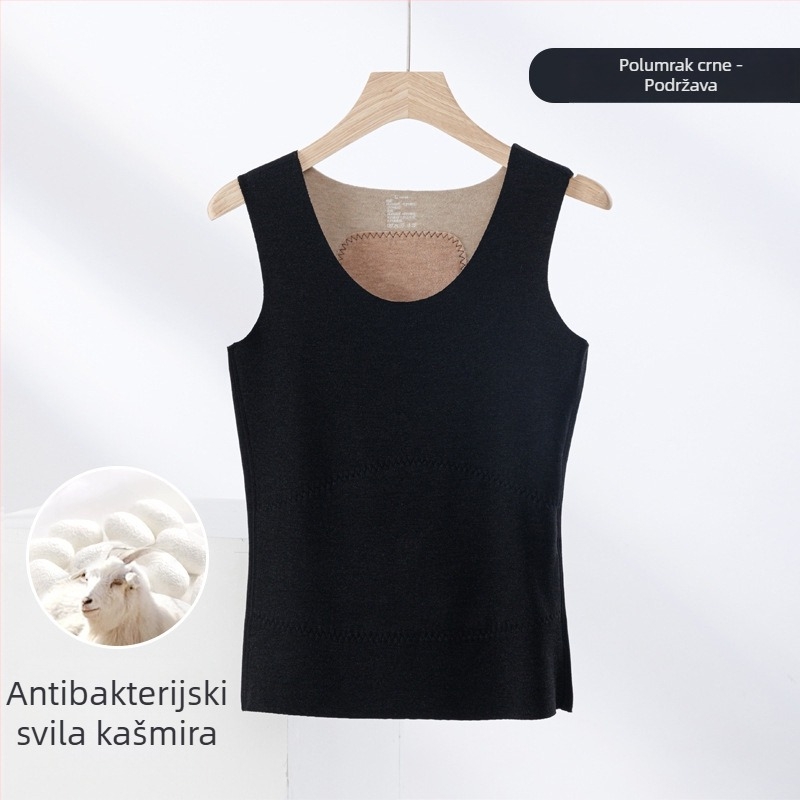 Termalna vesta od kašmira i svile, bezšivna, okrugli vrat, iznimno debeli materijal 301–350 g/m², pogodna za vanjsku upotrebu