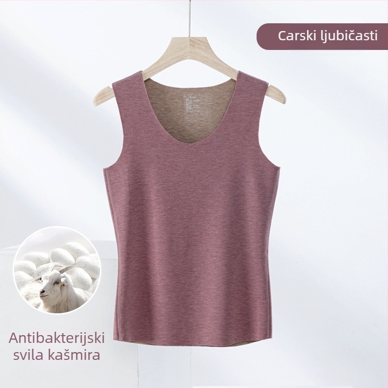 Termalna vesta od kašmira i svile, bezšivna, okrugli vrat, iznimno debeli materijal 301–350 g/m², pogodna za vanjsku upotrebu