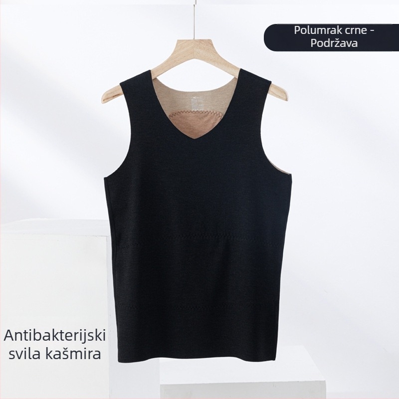 Termalna vesta od kašmira i svile, bezšivna, okrugli vrat, iznimno debeli materijal 301–350 g/m², pogodna za vanjsku upotrebu
