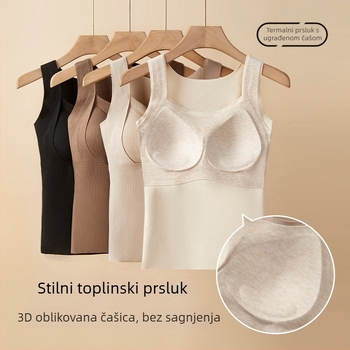 Ženska termalna vest, debeli poliester, flis podstava, integrirani cups i jastučić za prsni koš, čvrst jastučić, jesen-zima
