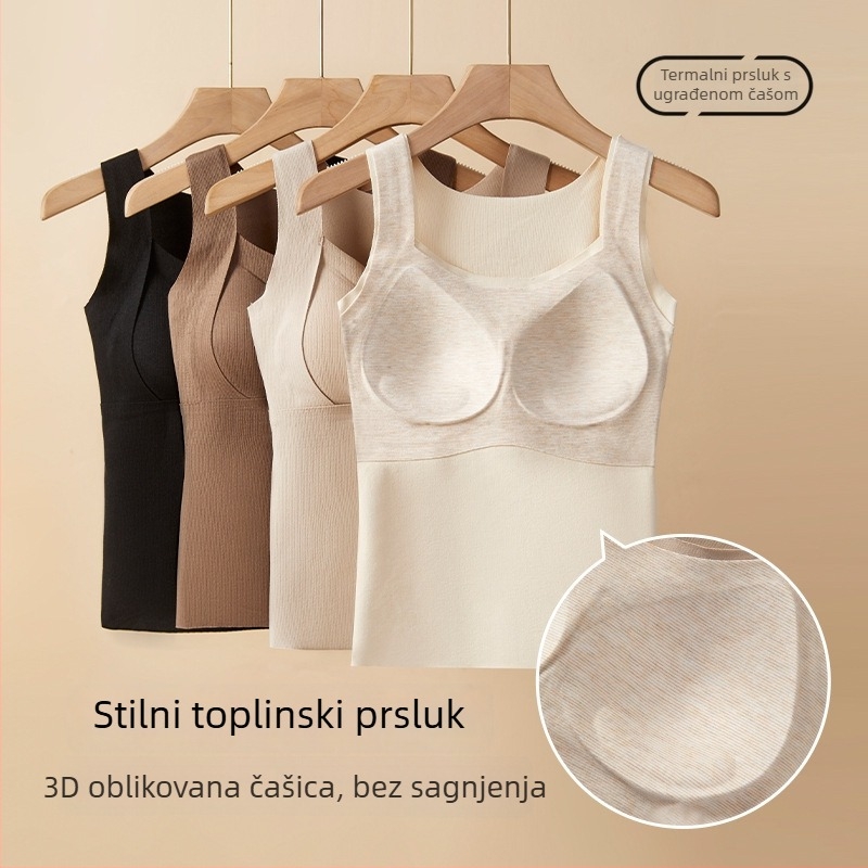 Ženska termalna vest, debeli poliester, flis podstava, integrirani cups i jastučić za prsni koš, čvrst jastučić, jesen-zima