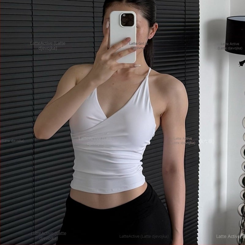 Ženski halter top – sportski top s umetnim jastučićima za prsa, poliester, upija znoj, redovna duljina, ljeto 2025 (Poliester • Upija znoj • Regularna duljina • S umetnim jastučićima za prsa)