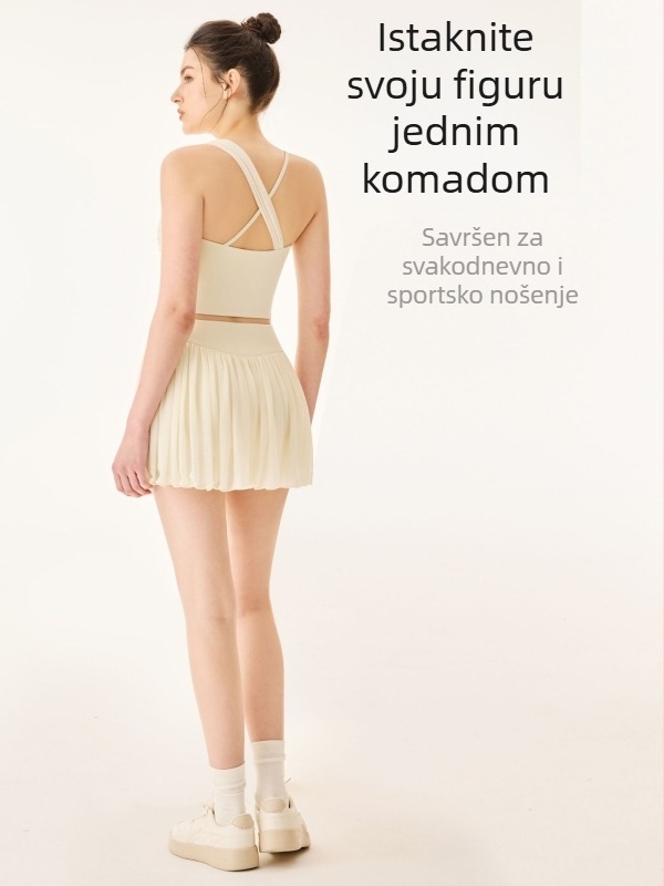 Ženski joga top s izrazito visokom elastičnošću, s umetkom za dojke, mrežni paneli, duljina struka, proljeće 2025