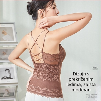 Ženski topli prsluk s integriranim jastučićem za prsa, flis podstava, dvostruki sloj, V-izrez, 80-90% viskoze