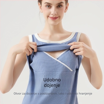 Trudnički top za dojenje – Sling stil, okrugli izrez, bez rukava, normalne duljine, pamuk-svilena-elastan smjesa, pristup dojenju