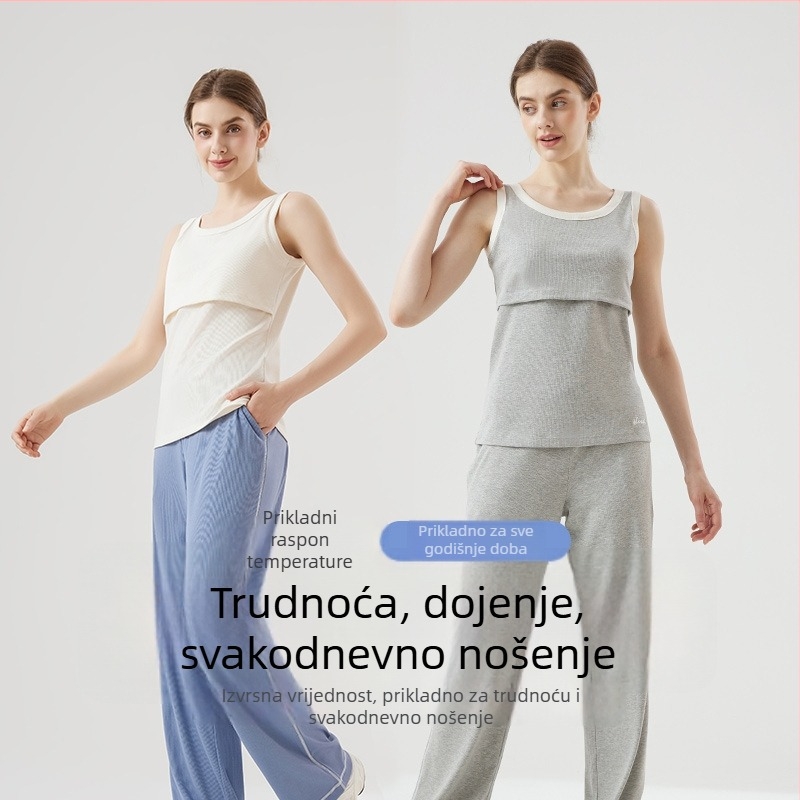 Trudnički top za dojenje – Sling stil, okrugli izrez, bez rukava, normalne duljine, pamuk-svilena-elastan smjesa, pristup dojenju