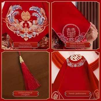 Vjenčani šal za glavu s ušivenim satenom za tradicionalnu kinesku svadbenu odjeću (Materijal: satin vezen; Upotreba: vjenčanje; Kategorija: Ostale svadbene potrepštine)