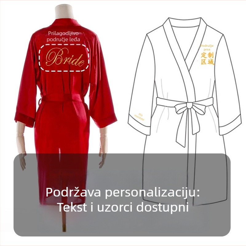 Haljina za nevjestu i kumu s izvezenim sintetičkim satenom, dugi rukavi, izrez tipa lađa