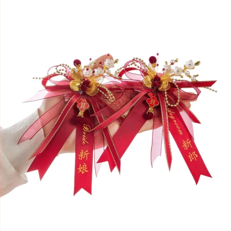 Vjenčani corsage s dragonom i feniksom, kineski stil, materijal: traka, strojna izrada, za vjenčanja, cijeli porodični set