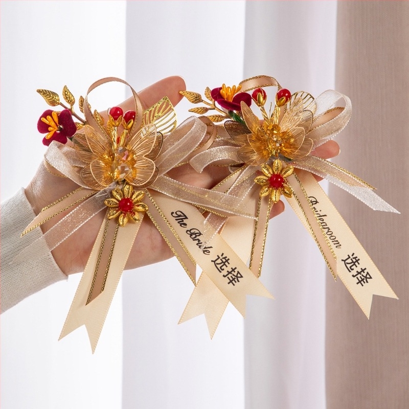 Vjenčani corsage s dragonom i feniksom, kineski stil, materijal: traka, strojna izrada, za vjenčanja, cijeli porodični set