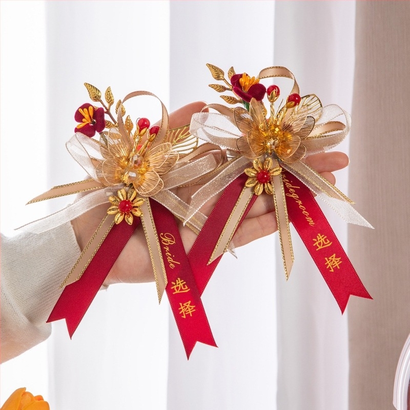 Vjenčani corsage s dragonom i feniksom, kineski stil, materijal: traka, strojna izrada, za vjenčanja, cijeli porodični set