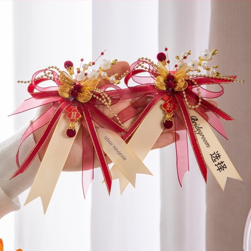 Vjenčani corsage s dragonom i feniksom, kineski stil, materijal: traka, strojna izrada, za vjenčanja, cijeli porodični set