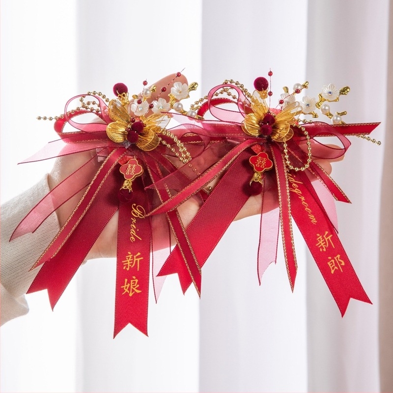 Vjenčani corsage s dragonom i feniksom, kineski stil, materijal: traka, strojna izrada, za vjenčanja, cijeli porodični set