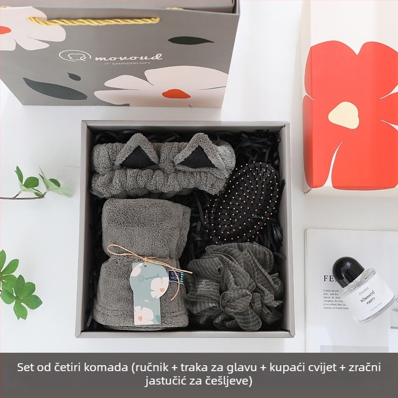 Komplet za kosu s mačjim ušima i ručnikom u poklon kutiji — materijal: koralni fleece; masa: 280 g; brend: Mufanduo; prilagodljivo: Da; pakiranje: poklon kutija