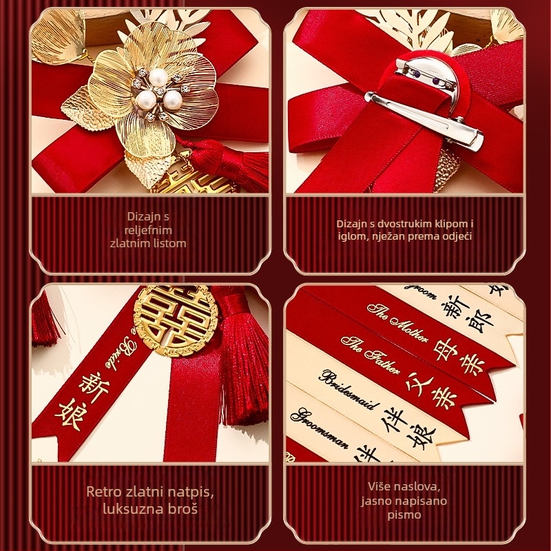 Set corsage za vjenčanje za mladenku, mladoženju i obitelj - ručno izrađene broševe s trakom