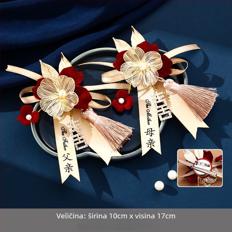 Set corsage za vjenčanje za mladenku, mladoženju i obitelj - ručno izrađene broševe s trakom