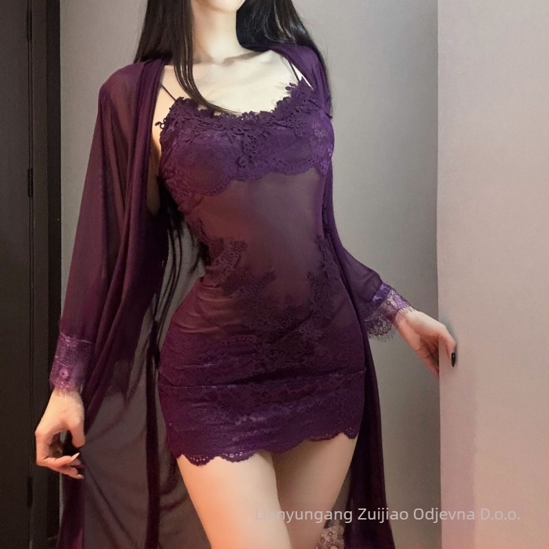 Intimna haljina s čipkasto mrežastim panelom, prozirna, bodycon, poliester