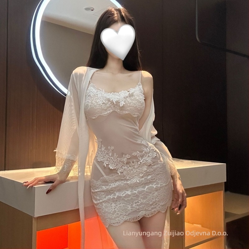 Intimna haljina s čipkasto mrežastim panelom, prozirna, bodycon, poliester