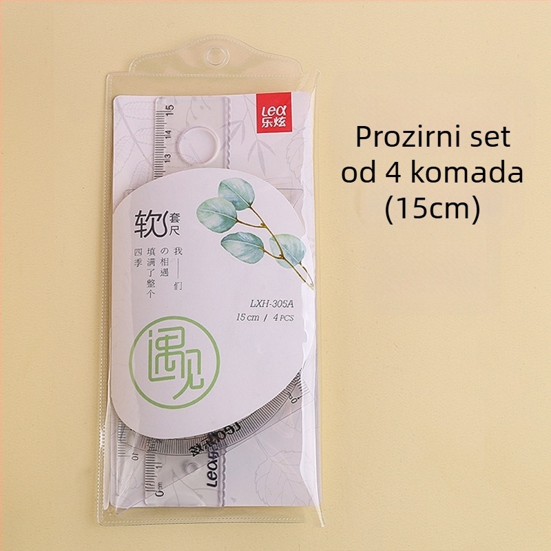 Plastični četvero-dijelni set ravnala za crtanje, uključuje trokut ravnalo i kutomjer