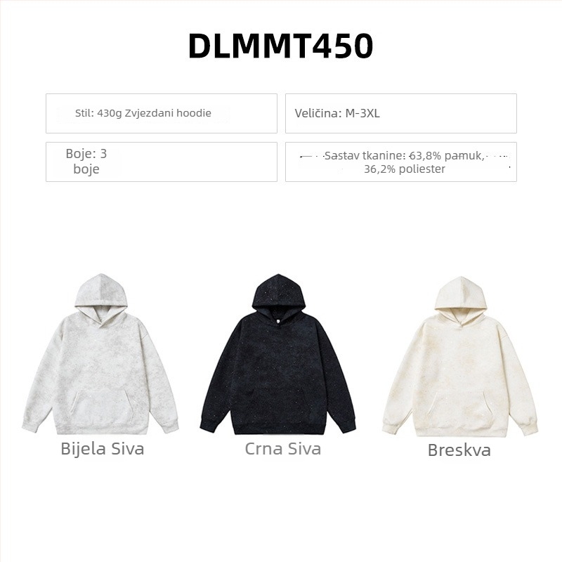 Jesensko-zimska hoodica s tiskom loga i uzorkom zvjezdanog neba, fleece podstava, teška verzija 301–350 g