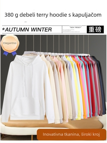 Unisex hoodie od pamuka, labav kroj, bočne džepove, okrugli izrez, dugi rukavi, ribani rub, 96% pamuk, 350–400 g, za proleće i jesen