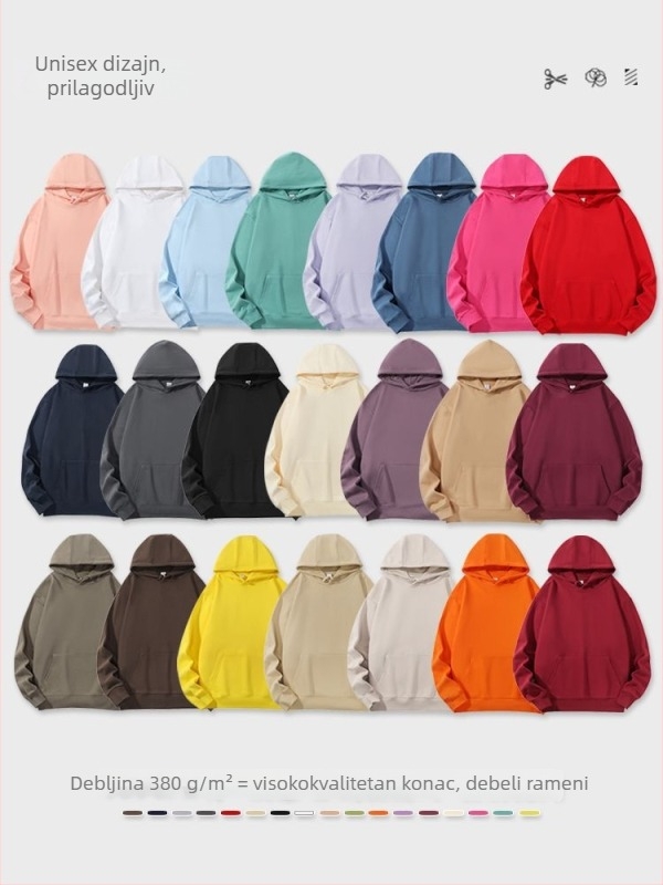 Unisex hoodie od pamuka, labav kroj, bočne džepove, okrugli izrez, dugi rukavi, ribani rub, 96% pamuk, 350–400 g, za proleće i jesen