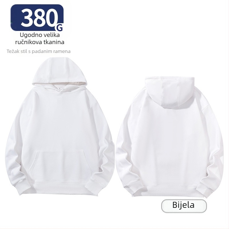 Unisex hoodie od pamuka, labav kroj, bočne džepove, okrugli izrez, dugi rukavi, ribani rub, 96% pamuk, 350–400 g, za proleće i jesen