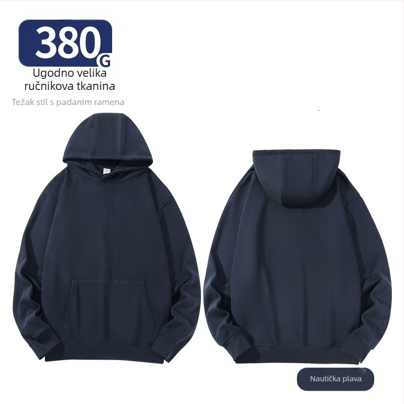 Unisex hoodie od pamuka, labav kroj, bočne džepove, okrugli izrez, dugi rukavi, ribani rub, 96% pamuk, 350–400 g, za proleće i jesen