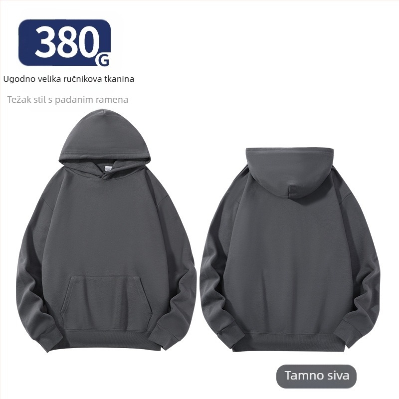 Unisex hoodie od pamuka, labav kroj, bočne džepove, okrugli izrez, dugi rukavi, ribani rub, 96% pamuk, 350–400 g, za proleće i jesen