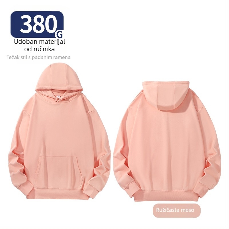 Unisex hoodie od pamuka, labav kroj, bočne džepove, okrugli izrez, dugi rukavi, ribani rub, 96% pamuk, 350–400 g, za proleće i jesen