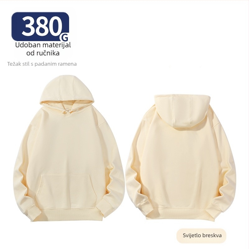 Unisex hoodie od pamuka, labav kroj, bočne džepove, okrugli izrez, dugi rukavi, ribani rub, 96% pamuk, 350–400 g, za proleće i jesen