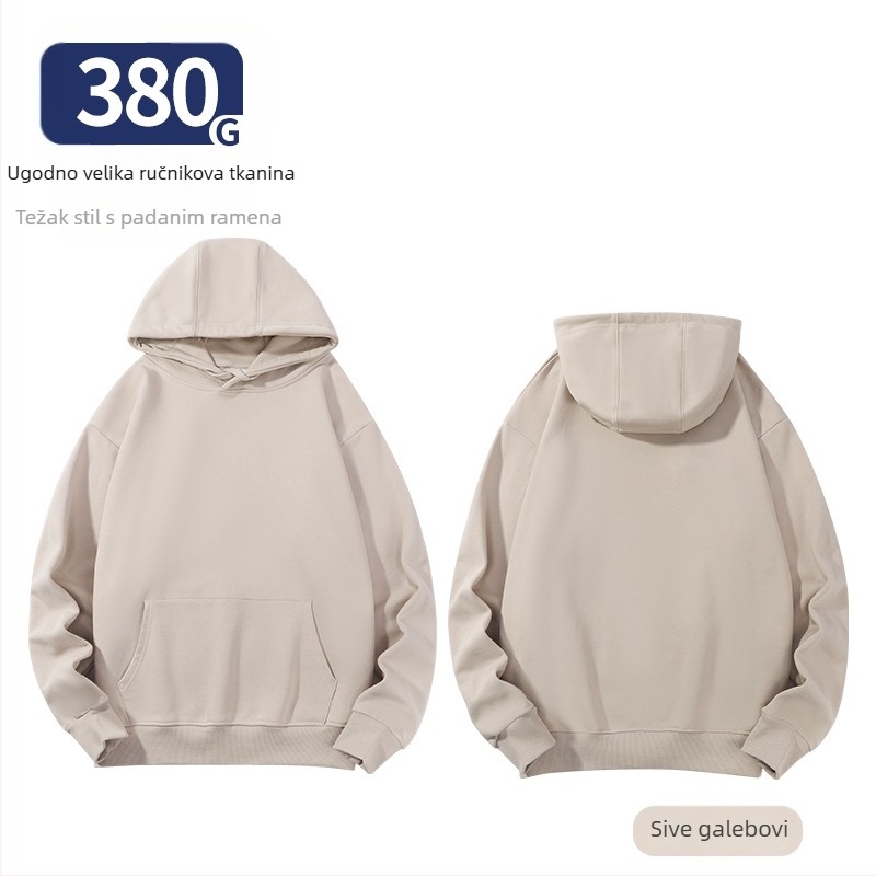Unisex hoodie od pamuka, labav kroj, bočne džepove, okrugli izrez, dugi rukavi, ribani rub, 96% pamuk, 350–400 g, za proleće i jesen