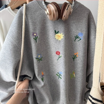 Ženski oversize hoodie s flisom, geometrijski uzorak, srednja duljina, poliester